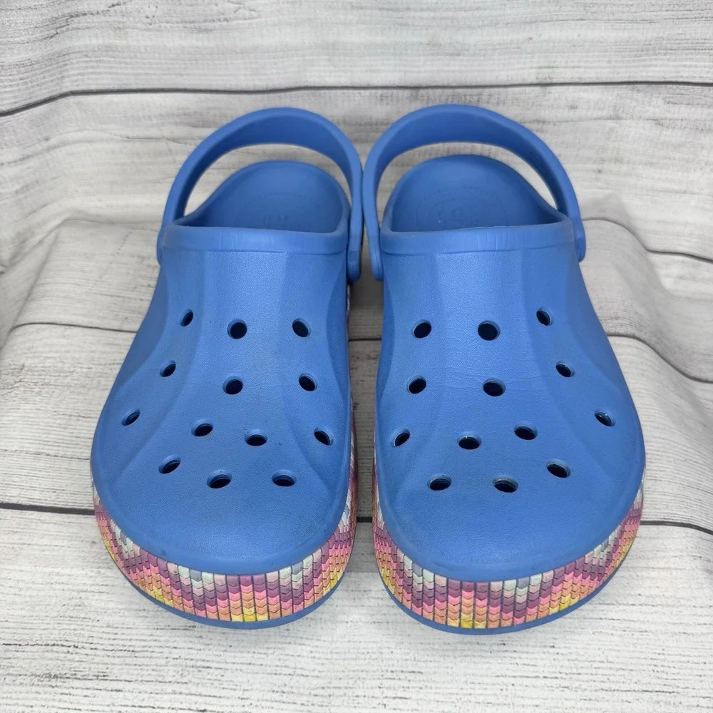 Crocs Bayaband Chevron Band Clogs‎ Slip On Shoes POWDER BLUE MULTI  US M 11 W 13